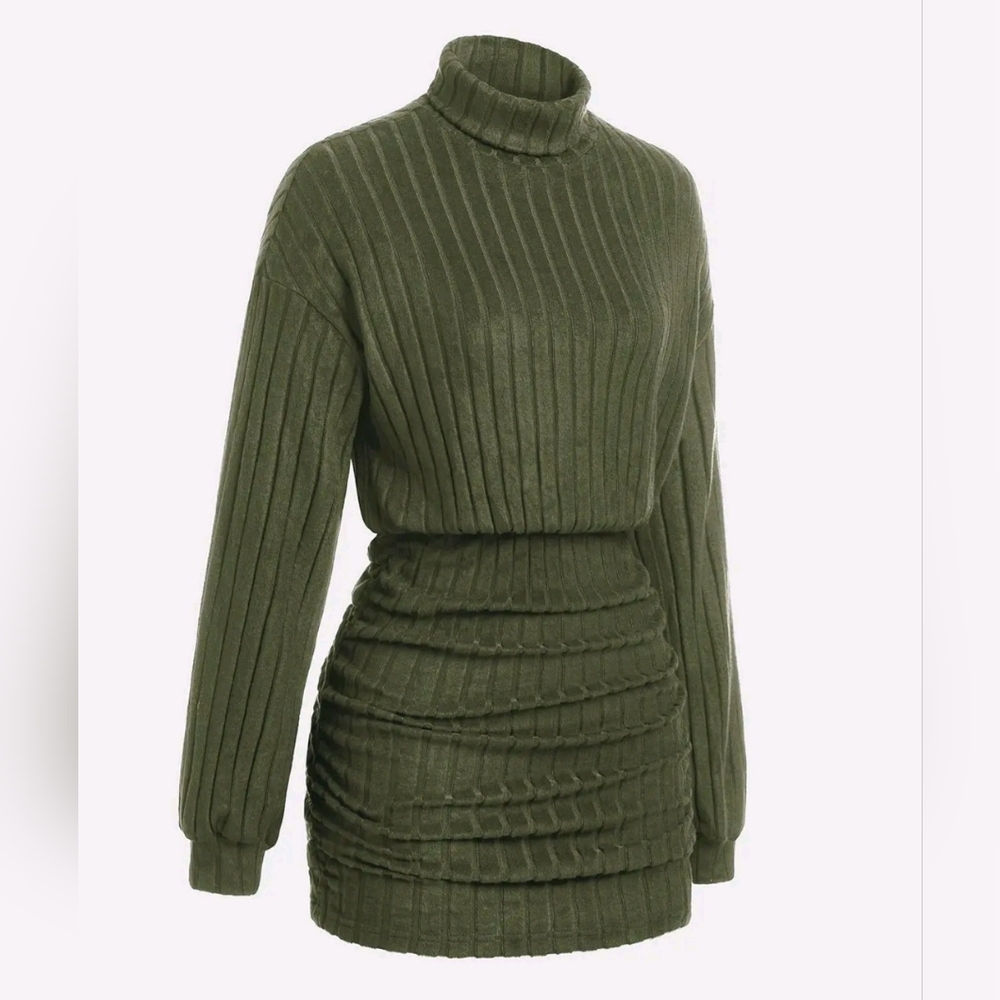 Women's Ruched Drop Shoulder Long Sleeve High Neck Dress- NEW!!! Size MEDIUM** - Picture 6 of 16